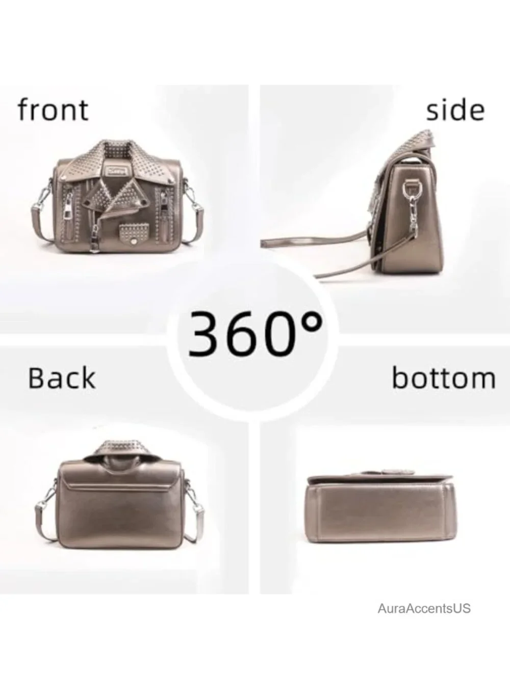 Leather Satchel Bag with Chain Strap Crossbody Shoulder Bag Rivet Details